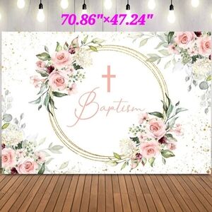 Baby Girl Baptism Backdrop And Banner